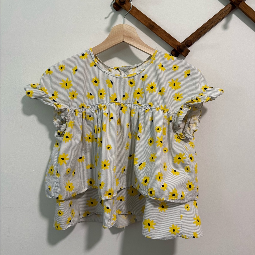 H&M Yellow Floral Ruffle Sleeve Top